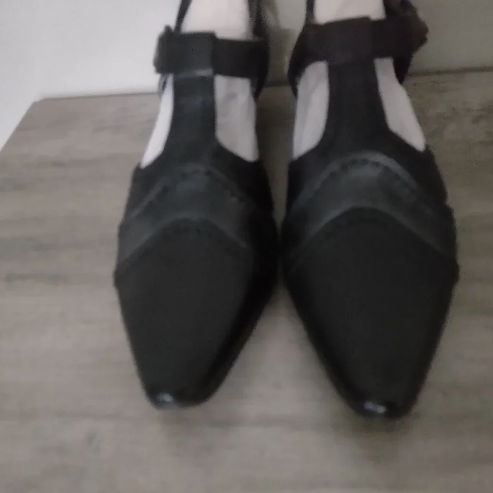 Fidji black leather low heel mary jane pumps size 38.5 - size 8.5 - NEW - Picture 2 of 10